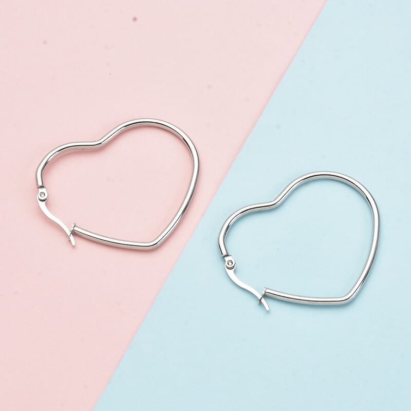 Heart Shaped Hoop Earrings in Stainless Steel