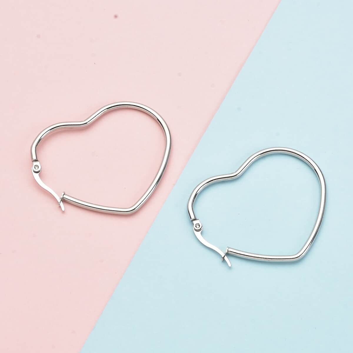 Heart Shaped Hoop Earrings in Stainless Steel image number 1