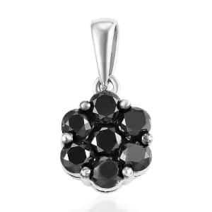 Pressure Set Black Diamond Floral Pendant in Platinum Over Sterling Silver 1.00 ctw