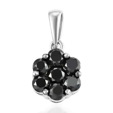 Pressure Set Black Diamond Floral Pendant in Platinum Over Sterling Silver 1.00 ctw image number 0