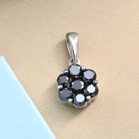 Pressure Set Black Diamond Floral Pendant in Platinum Over Sterling Silver 1.00 ctw image number 1