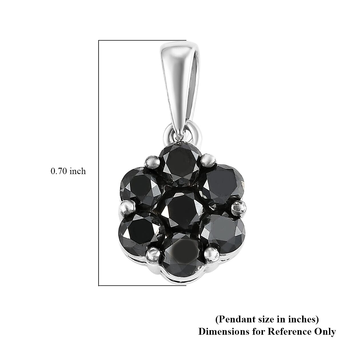 Pressure Set Black Diamond Floral Pendant in Platinum Over Sterling Silver 1.00 ctw