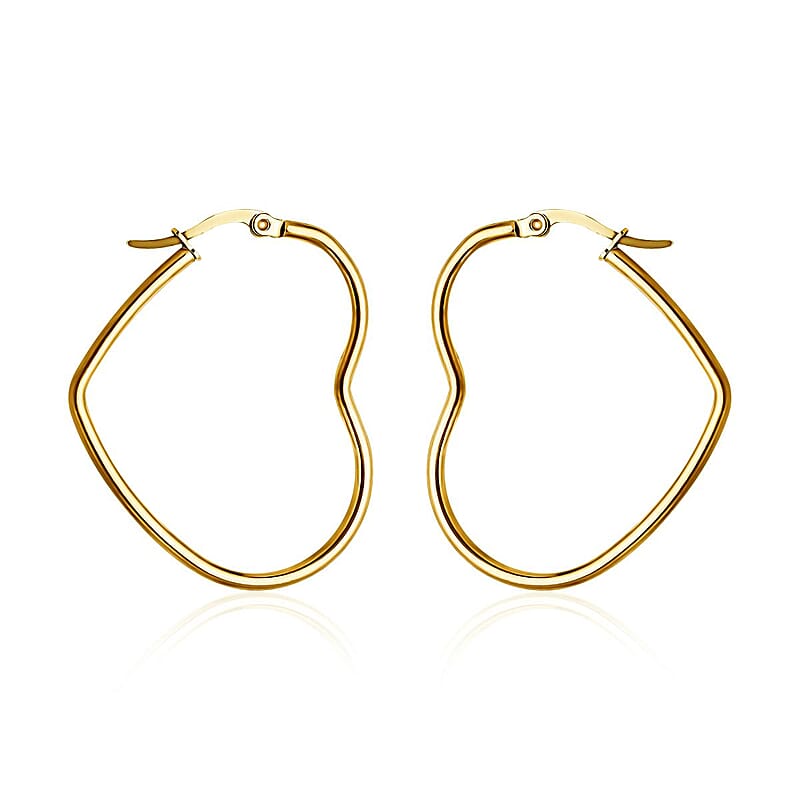 Heart Shaped Hoop Earrings in ION Plated Yellow Gold Stainless Steel