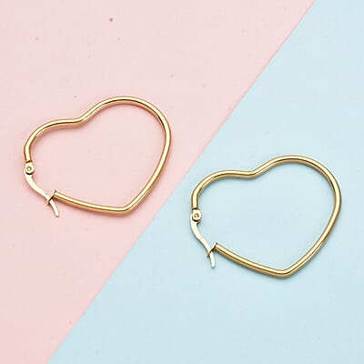 Heart Shaped Hoop Earrings in ION Plated Yellow Gold Stainless Steel
