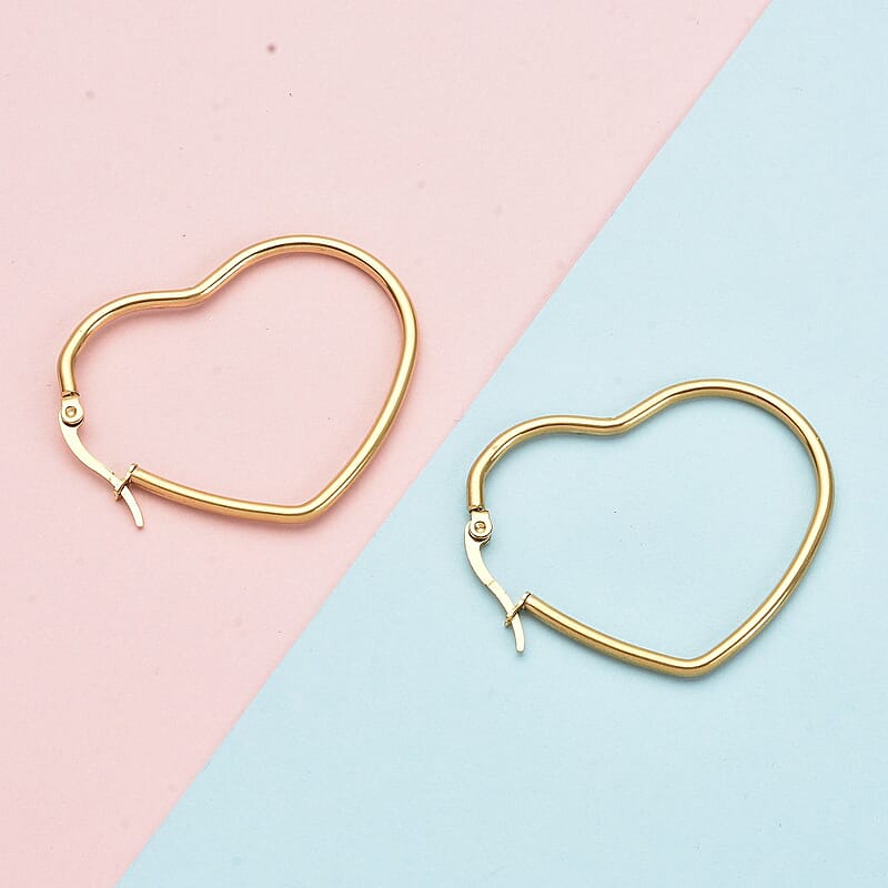 Heart Shaped Hoop Earrings in ION Plated Yellow Gold Stainless Steel