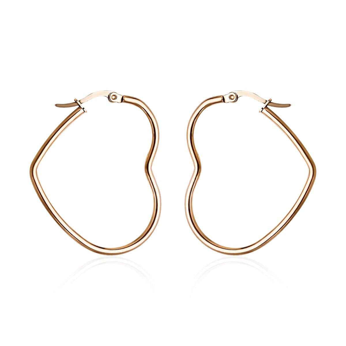 Heart Shaped Hoop Earrings in ION Plated Rose Gold Stainless Steel image number 0