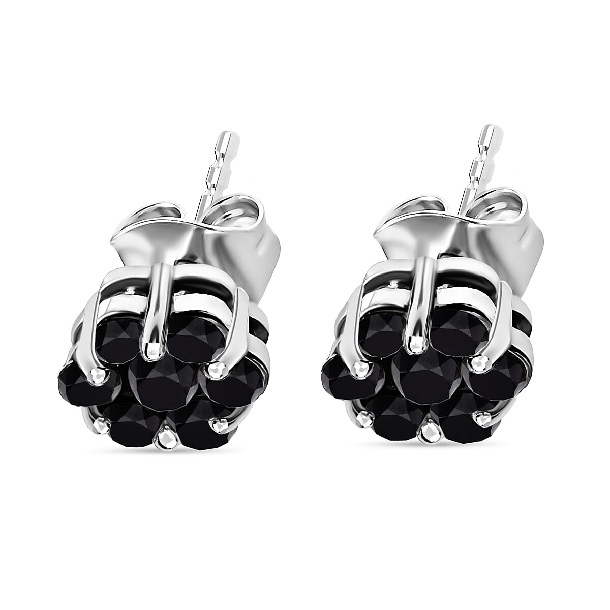 Pressure Set Black Diamond Floral Stud Earrings in Platinum Over Sterling Silver 1.00 ctw image number 3