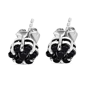 Pressure Set Black Diamond Floral Stud Earrings in Platinum Over Sterling Silver 1.00 ctw