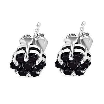 Pressure Set Black Diamond Floral Stud Earrings in Platinum Over Sterling Silver 1.00 ctw