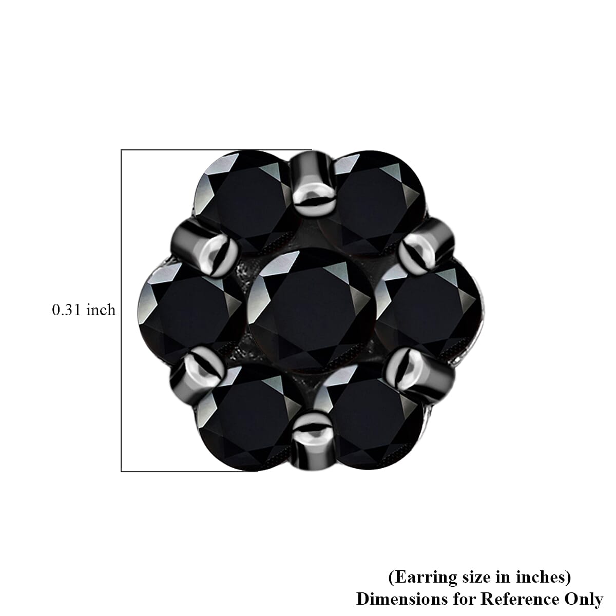Pressure Set Black Diamond Floral Stud Earrings in Platinum Over Sterling Silver 1.00 ctw image number 4
