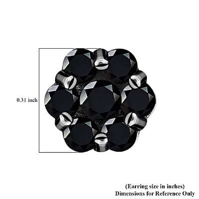 Pressure Set Black Diamond Floral Stud Earrings in Platinum Over Sterling Silver 1.00 ctw