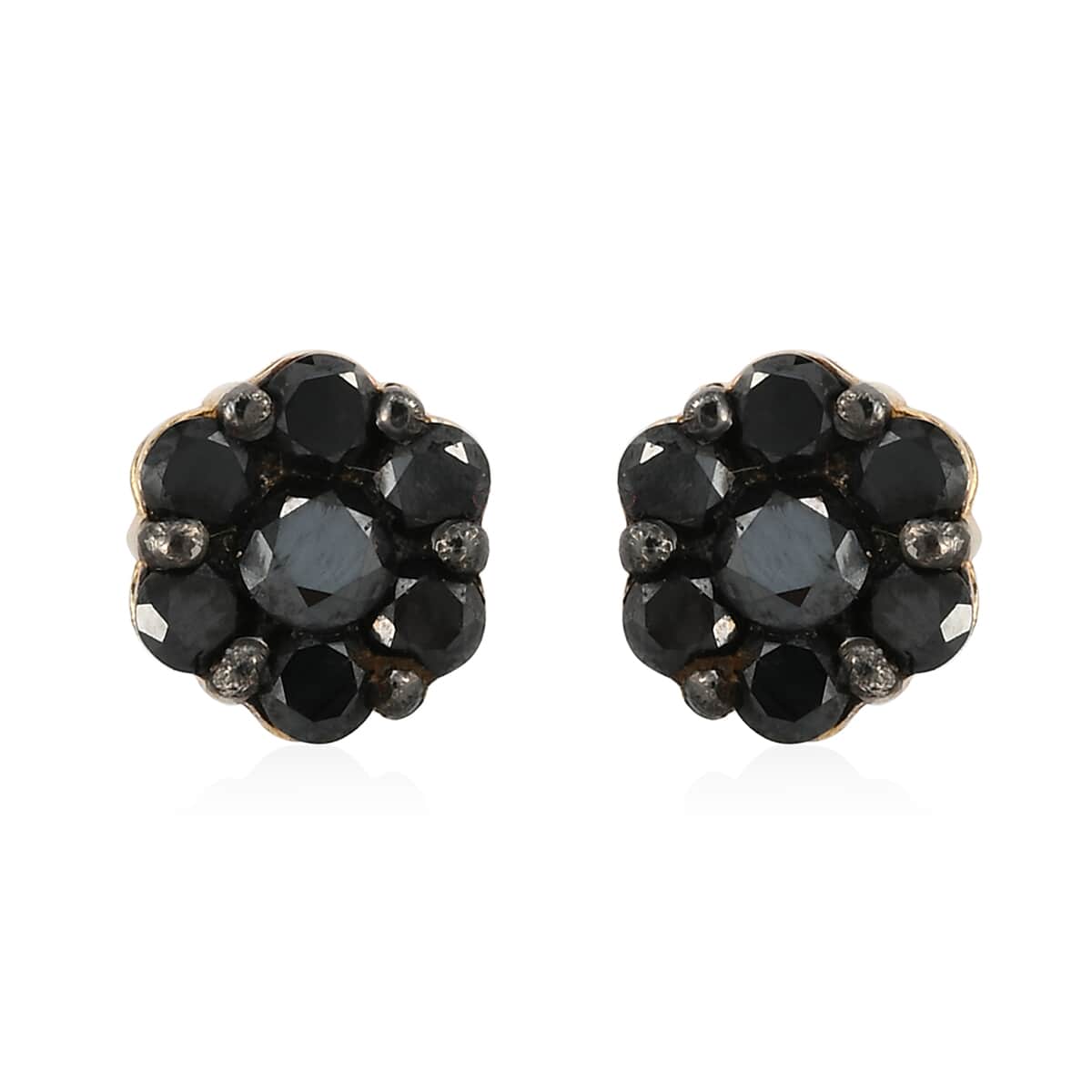 Pressure Set Black Diamond Floral Stud Earrings in Vermeil Yellow Gold Over Sterling Silver 1.00 ctw image number 0