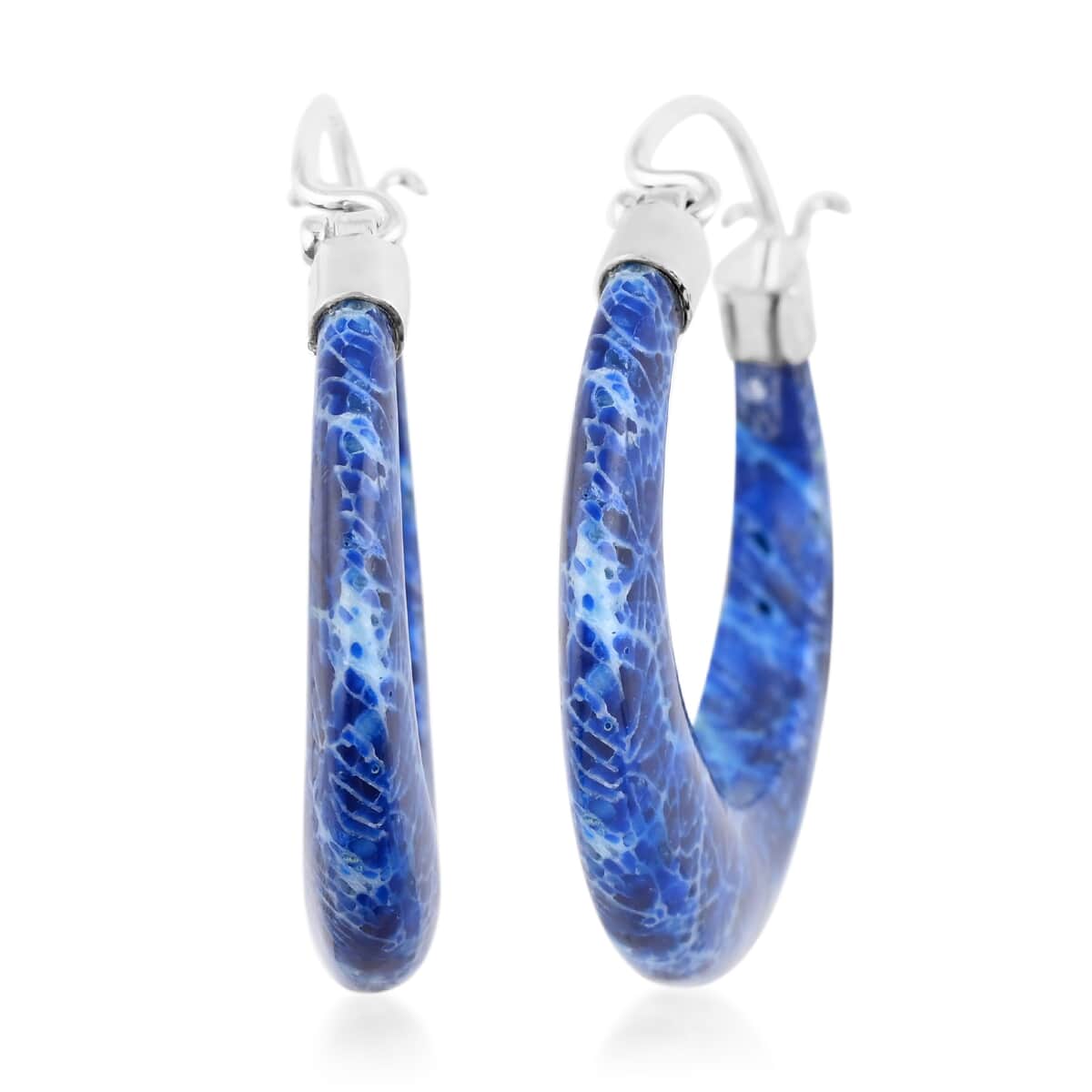 Blue Coral Hoop Earrings in Sterling Silver image number 0