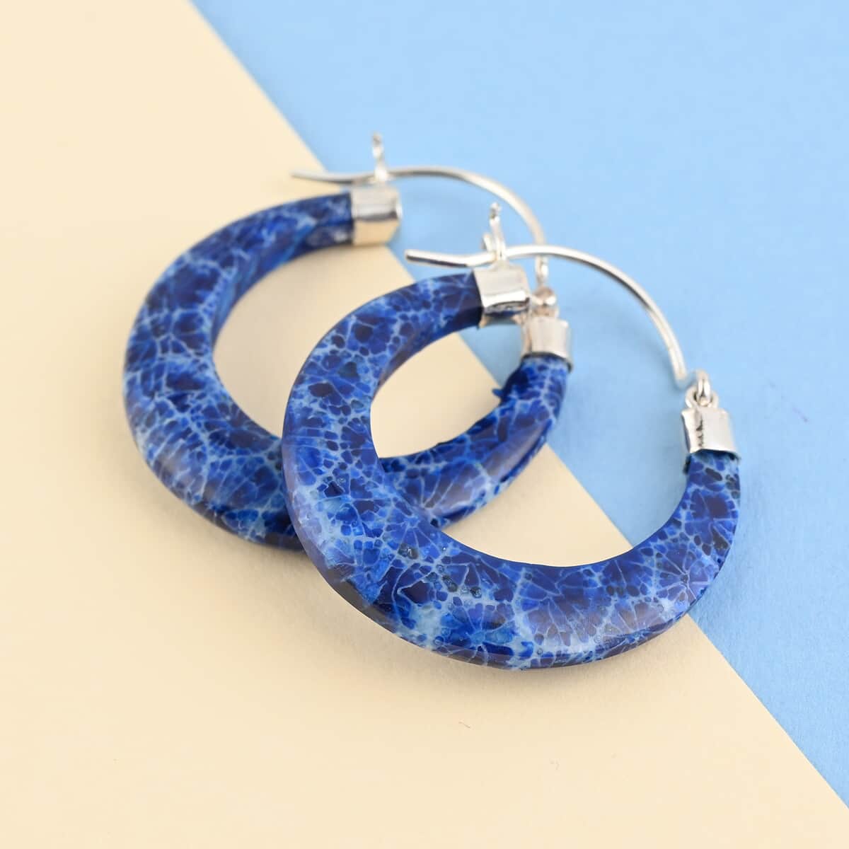 Blue Coral Hoop Earrings in Sterling Silver image number 1