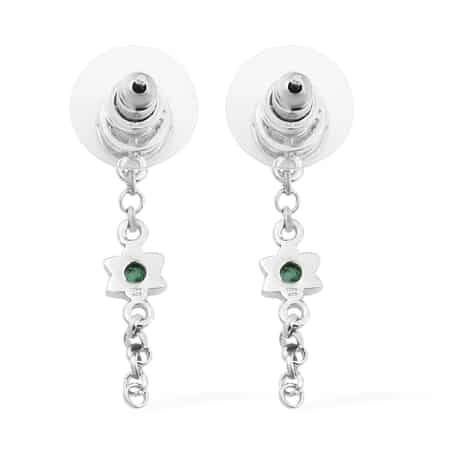 AAA Kagem Zambian Emerald and Natural White Zircon Dangling Earrings in Platinum Over Sterling Silver 1.00 ctw image number 3