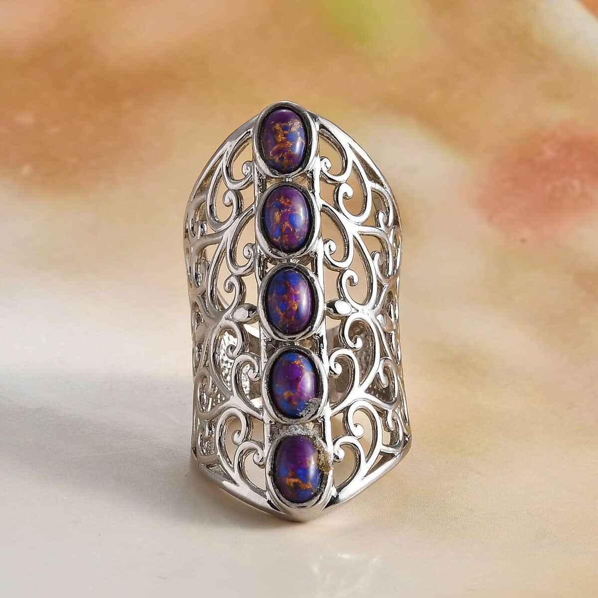 KARIS Mojave Purple Turquoise 5 Stone Ring in Platinum Bond (Size 10.0) 2.35 ctw image number 1
