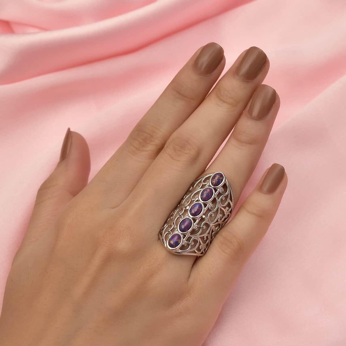 KARIS Mojave Purple Turquoise 5 Stone Ring in Platinum Bond (Size 10.0) 2.35 ctw image number 2