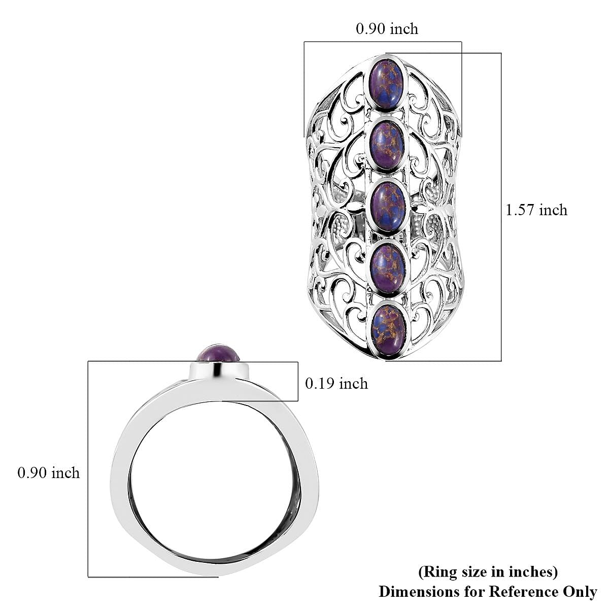 Karis Mojave Purple Turquoise 5 Stone Ring in Platinum Bond (Size 10.0) 2.35 ctw