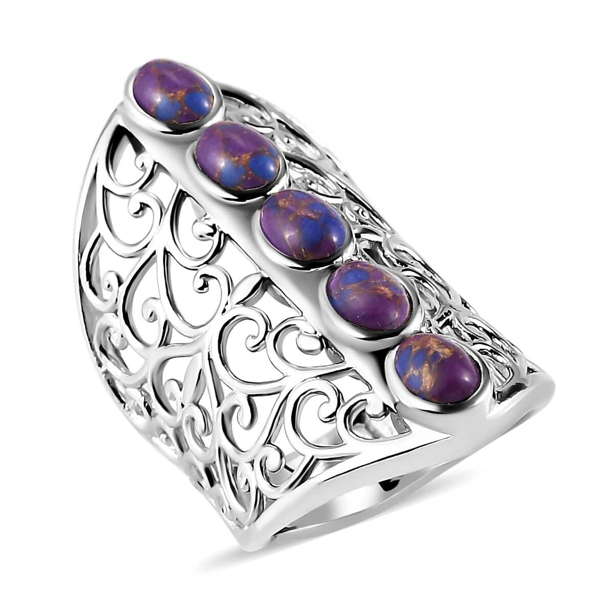 KARIS Mojave Purple Turquoise 5 Stone Ring in Platinum Bond (Size 5.0) 2.35 ctw image number 0