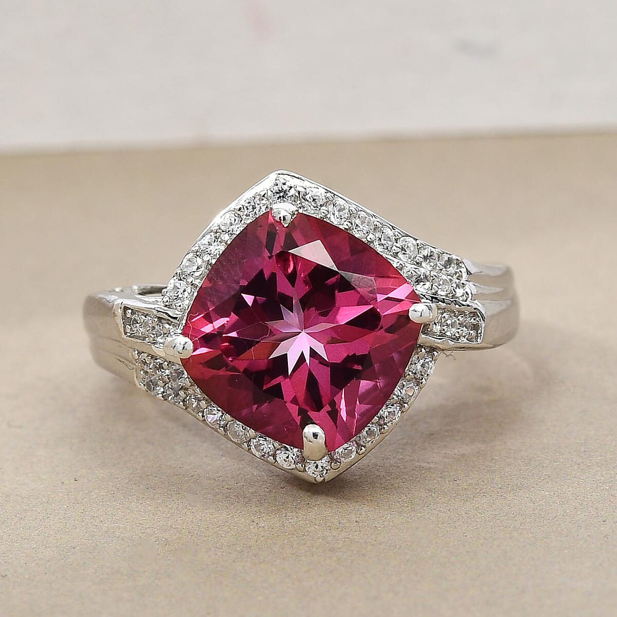 Pure Pink Mystic Topaz and Natural White Zircon Ring in Platinum Over Sterling Silver (Size 9.0) 5.25 ctw image number 1