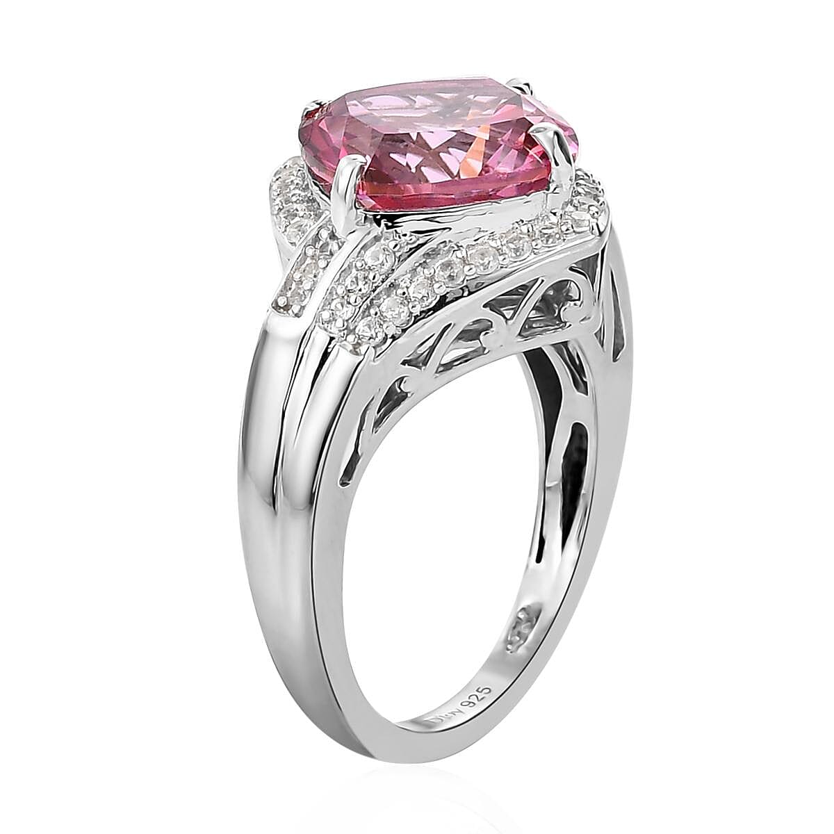 Pure Pink Mystic Topaz and Natural White Zircon Ring in Platinum Over Sterling Silver (Size 9.0) 5.25 ctw image number 3