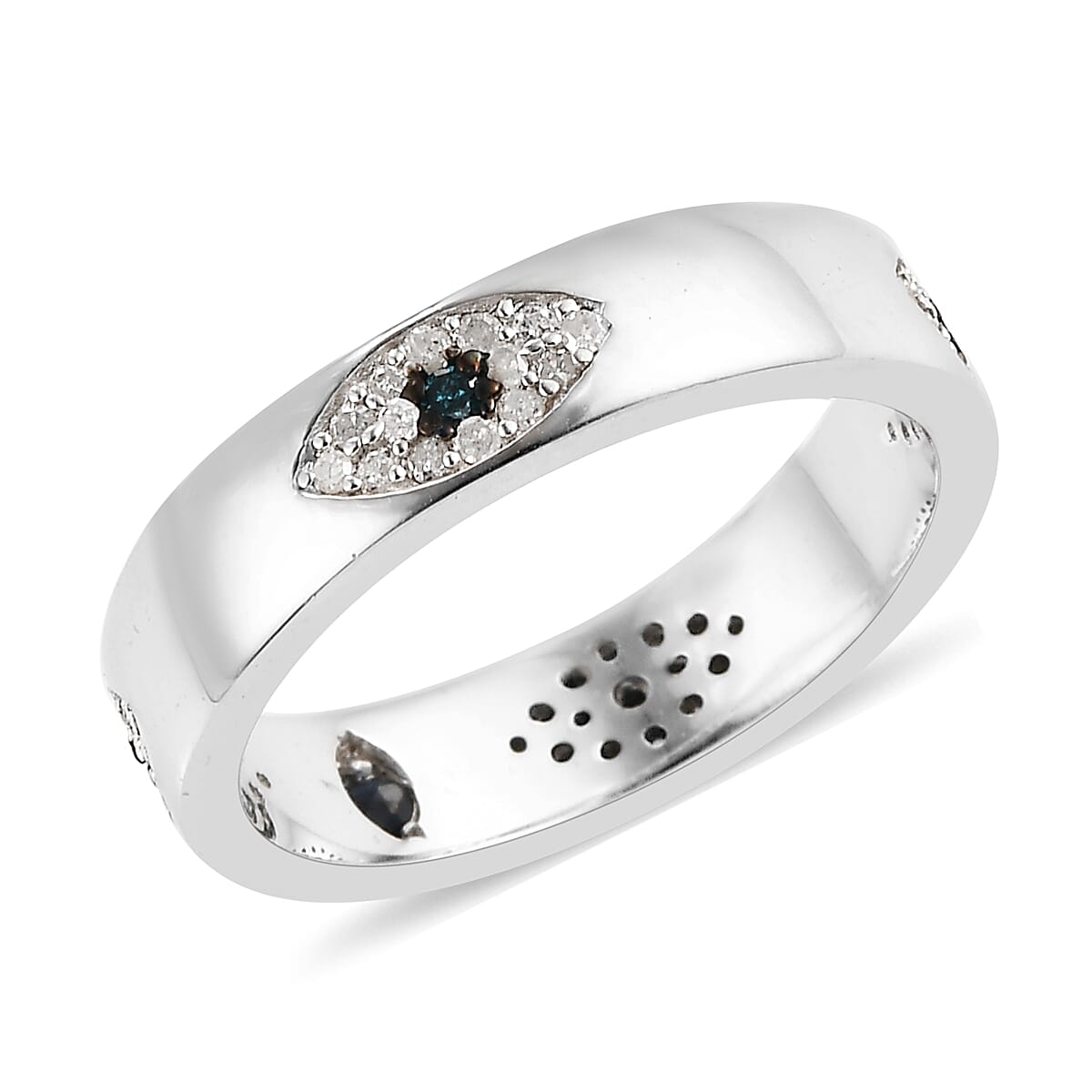 GP On Guard Collection Blue Diamond and Diamond Band Ring in Platinum Over Sterling Silver (Size 10.0) 0.33 ctw