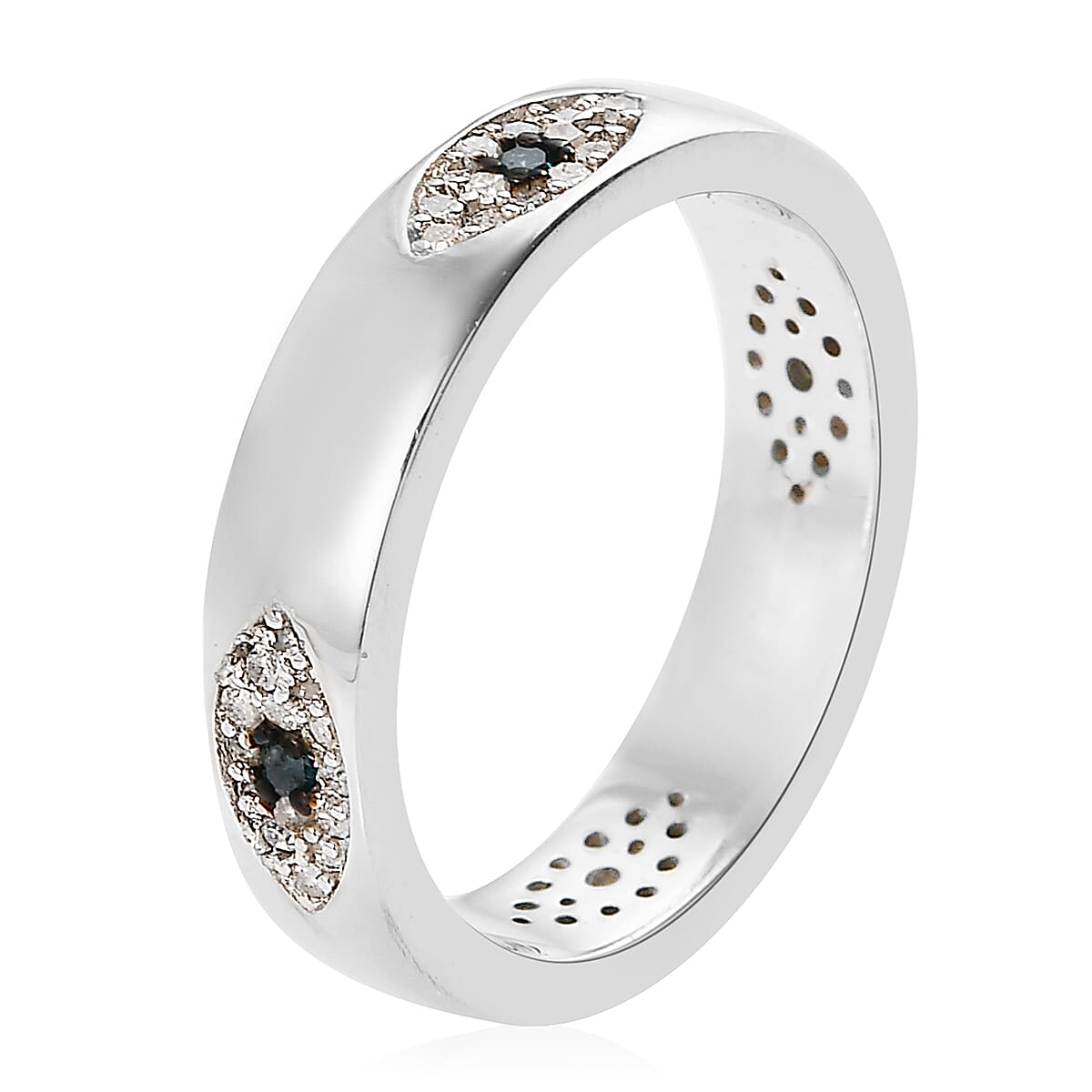 GP Blue Diamond and Diamond Band Ring in Platinum Over Sterling Silver (Size 10.0) 0.33 ctw image number 3