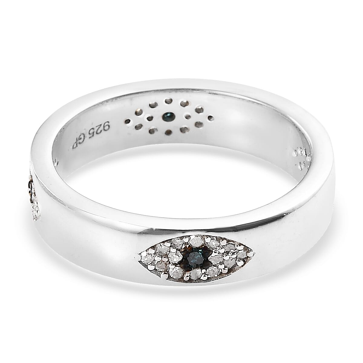 GP Blue Diamond and Diamond Band Ring in Platinum Over Sterling Silver (Size 10.0) 0.33 ctw image number 4