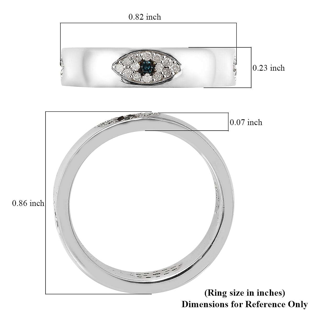 GP Blue Diamond and Diamond Band Ring in Platinum Over Sterling Silver (Size 10.0) 0.33 ctw image number 5