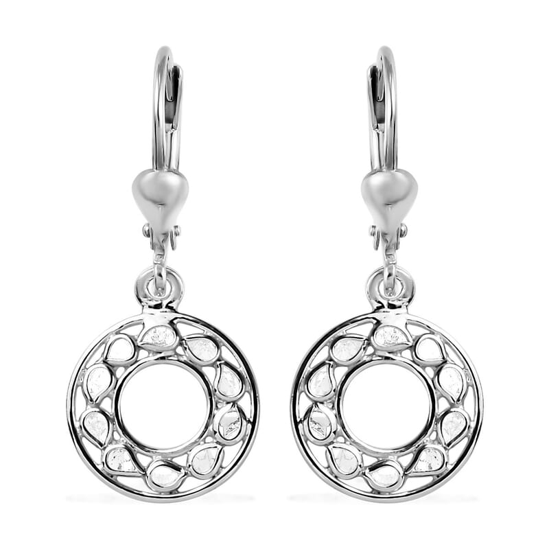 Polki Diamond Lever Back Round Earrings in Sterling Silver 0.25 ctw