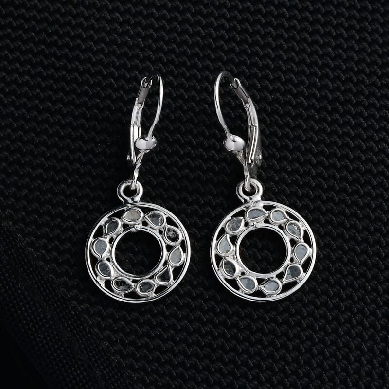Polki Diamond Lever Back Round Earrings in Sterling Silver 0.25 ctw