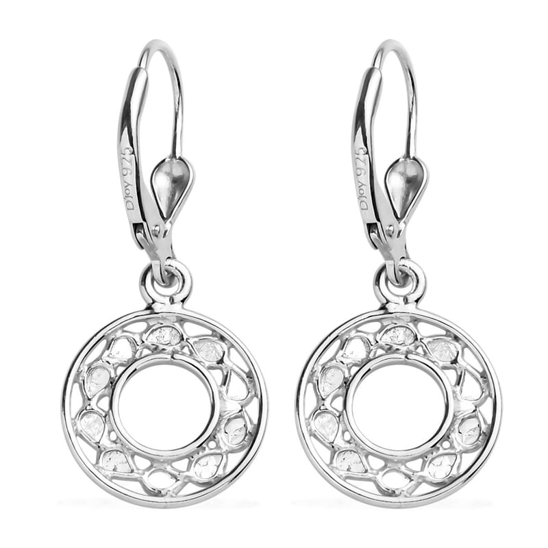 Polki Diamond Lever Back Round Earrings in Sterling Silver 0.25 ctw