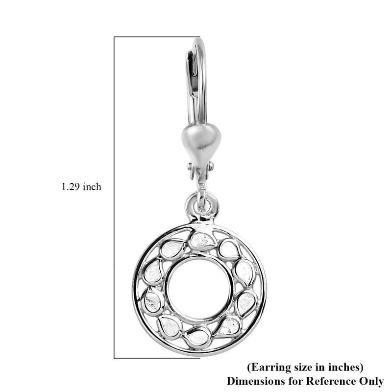 Polki Diamond Lever Back Round Earrings in Sterling Silver 0.25 ctw