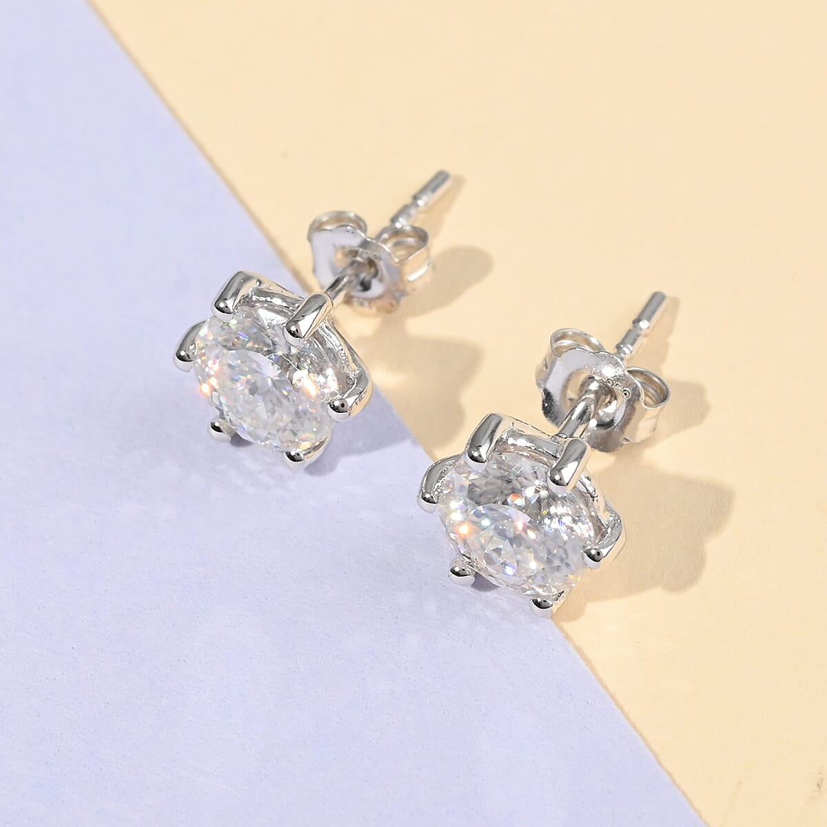 LUXORO 10K White Gold Portuguese Cut 161 Facets Moissanite Solitaire Stud Earrings 1.75 ctw image number 1