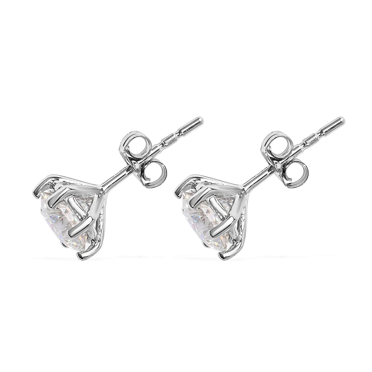 LUXORO 10K White Gold Portuguese Cut 161 Facets Moissanite Solitaire Stud Earrings 1.75 ctw image number 3