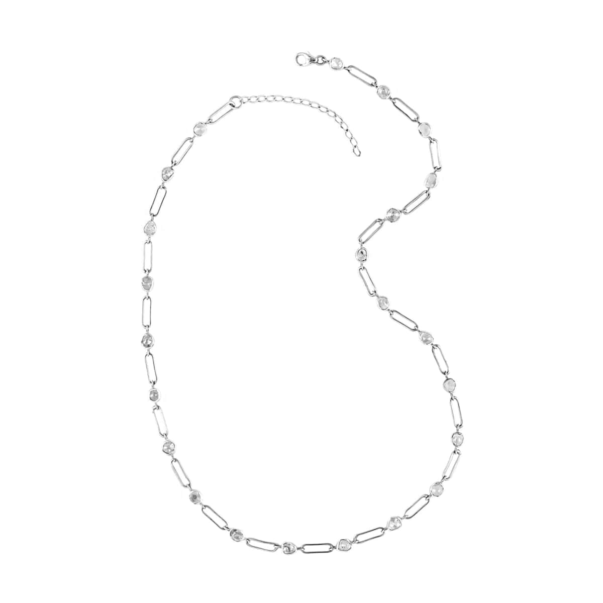 Polki Diamond Necklace in Sterling Silver, Paper Clip Necklace, Silver Chain Necklace (18 Inches) 5.00 ctw image number 0