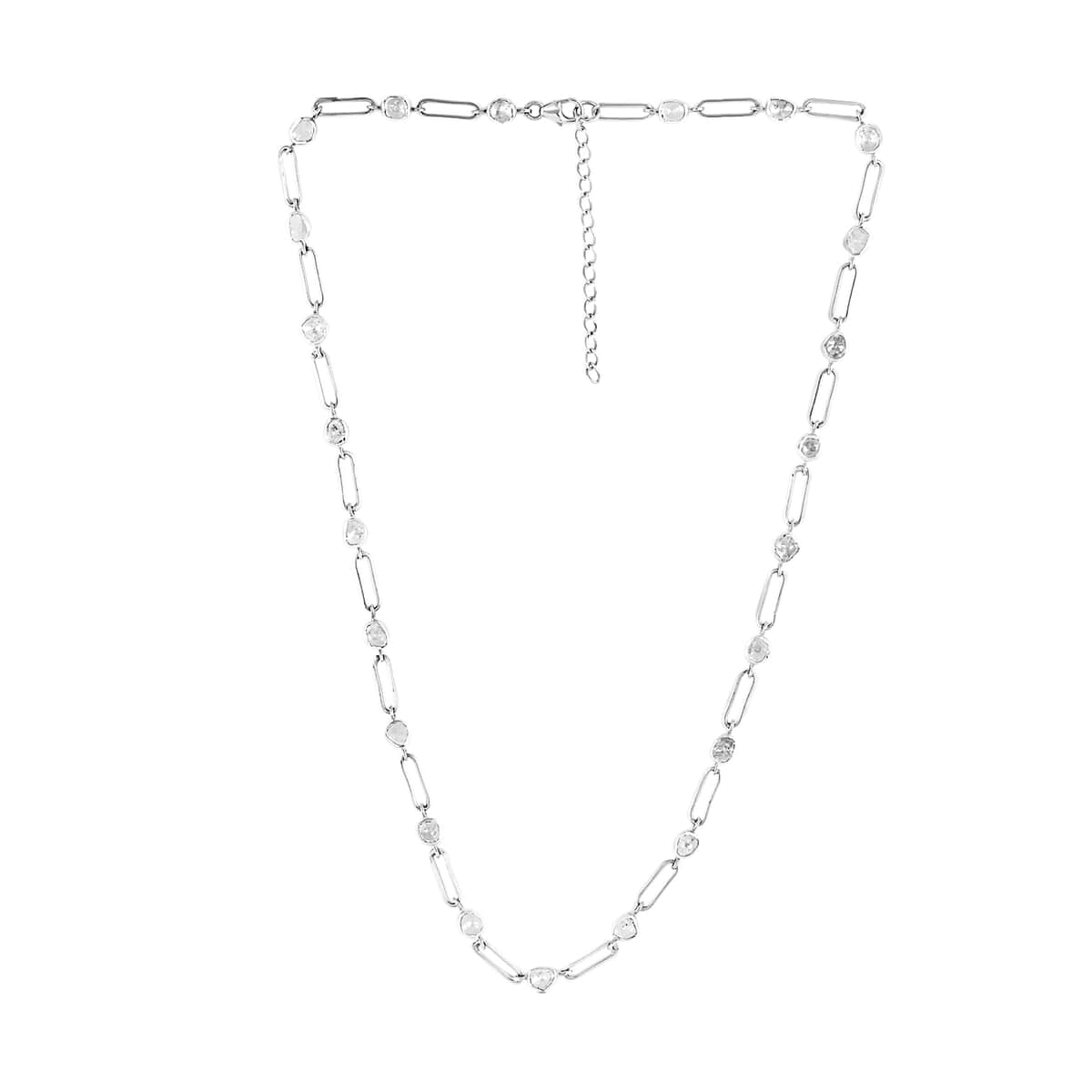 Polki Diamond Necklace in Sterling Silver, Paper Clip Necklace, Silver Chain Necklace (18 Inches) 5.00 ctw image number 1
