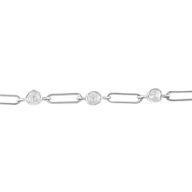 Polki Diamond Necklace in Sterling Silver, Paper Clip Necklace, Silver Chain Necklace (18 Inches) 5.00 ctw