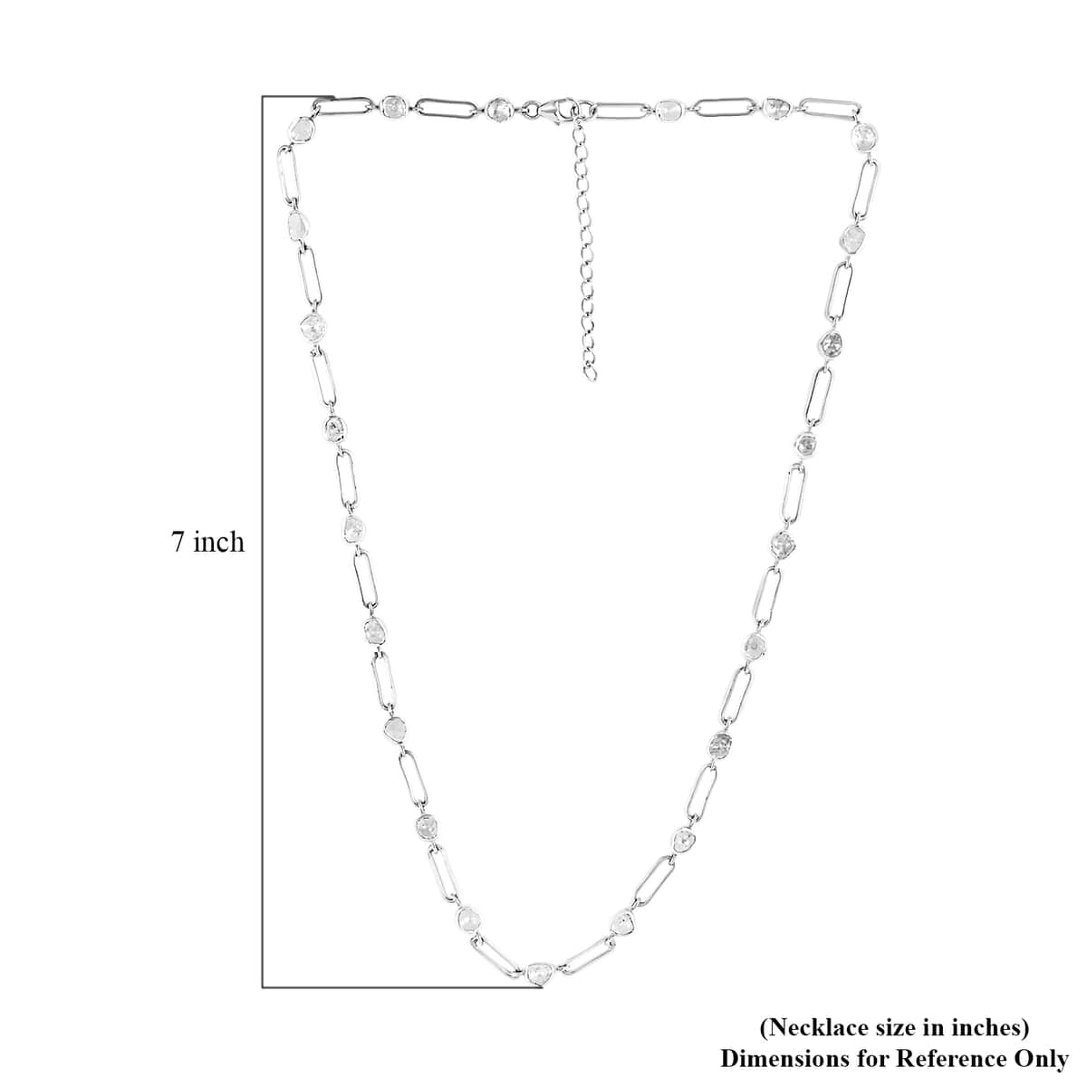 Polki Diamond Necklace in Sterling Silver, Paper Clip Necklace, Silver Chain Necklace (18 Inches) 5.00 ctw image number 4