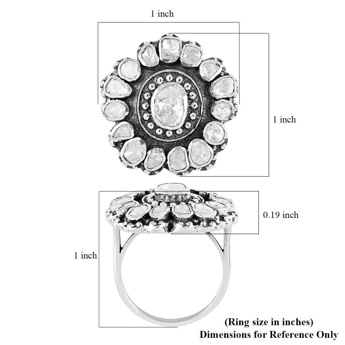 Polki Diamond Flower Ring in Sterling Silver 1.25 ctw image number 4