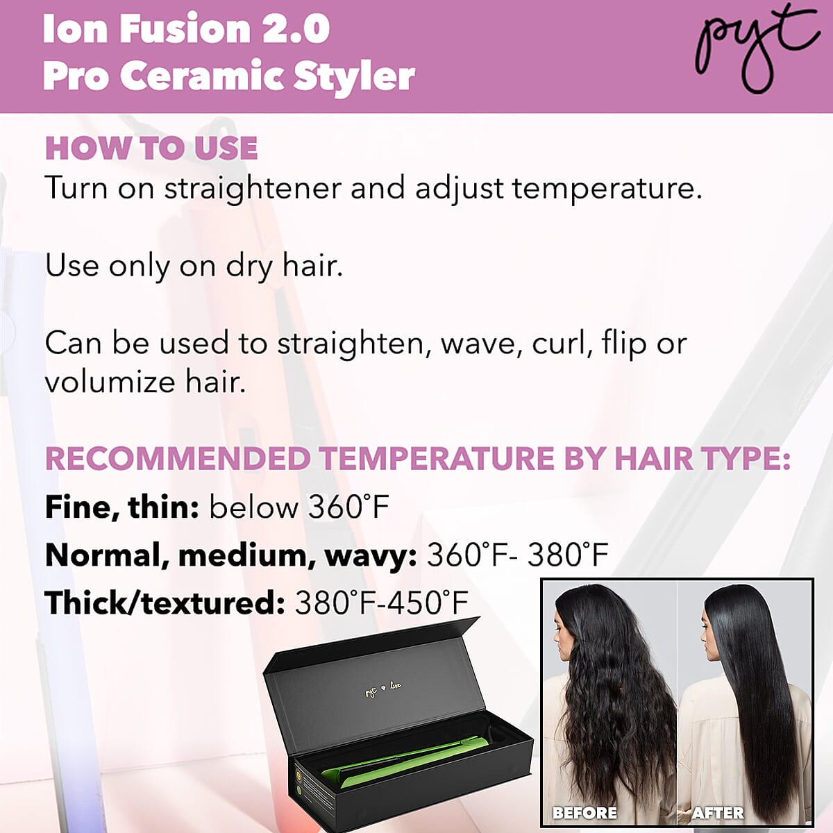 PYT HAIR 1 In Ion Fusion 2.0 Pro Ceramic Flat Iron - Peridot image number 3