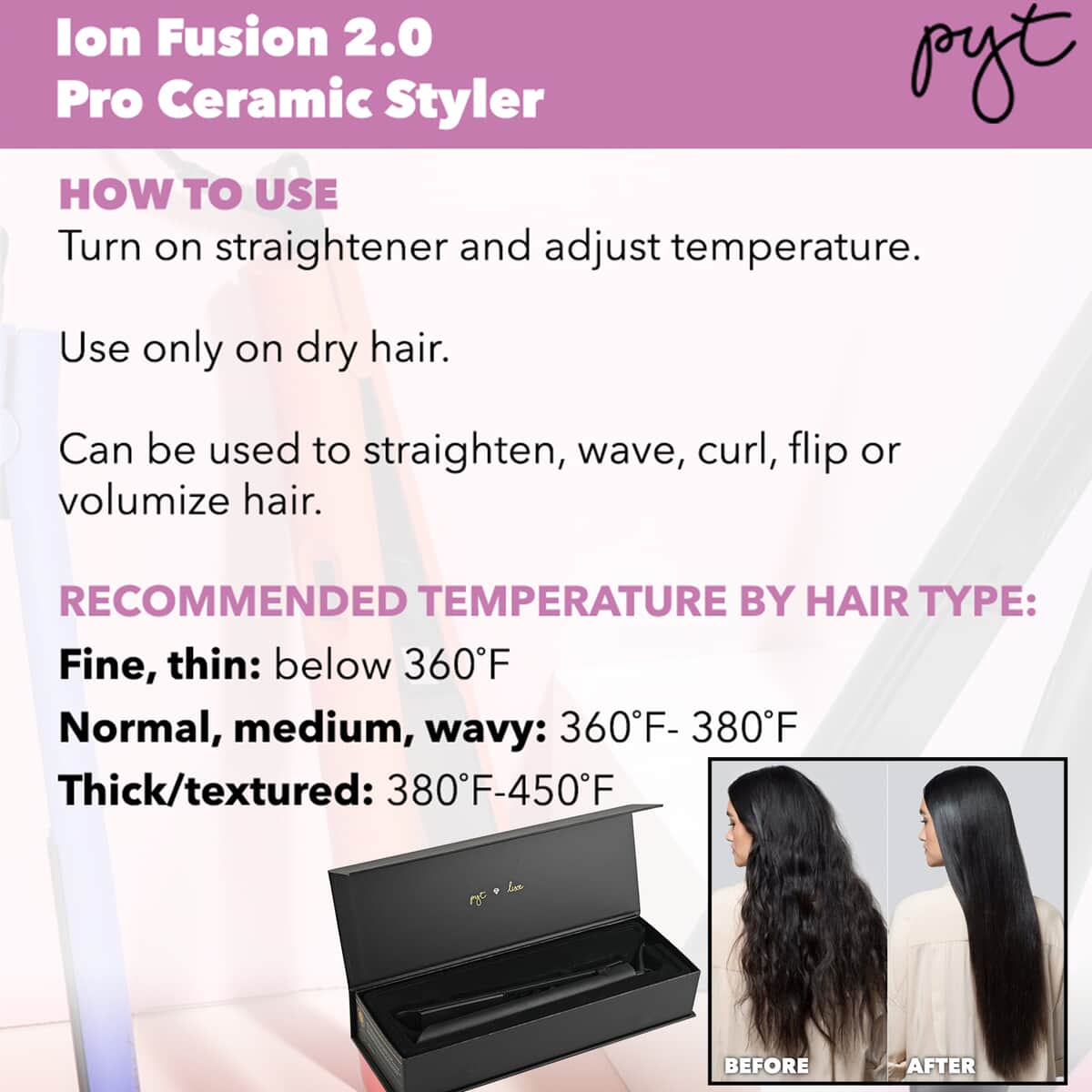 PYT HAIR 1 In Ion Fusion 2.0 Pro Digital Ceramic Flat Iron - Black image number 3