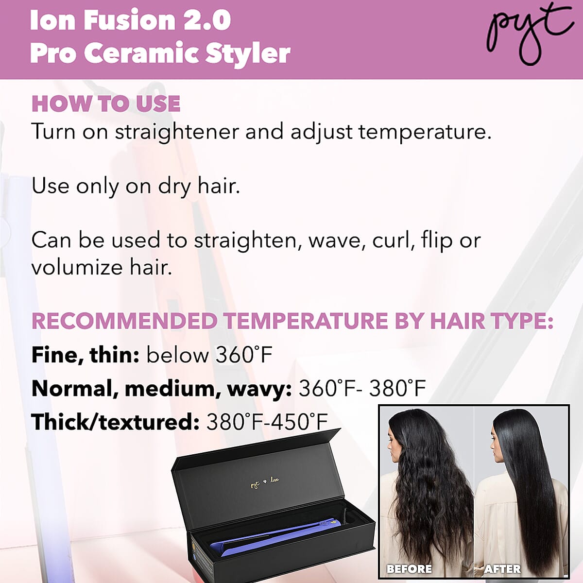 PYT HAIR 1 In Ion Fusion 2.0 Pro Digital Ceramic Flat Iron - Tanzanite image number 3