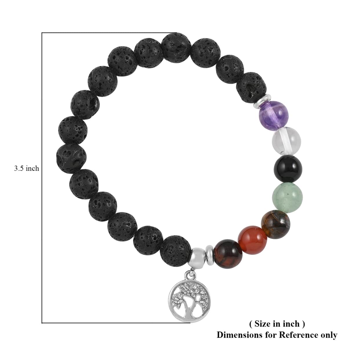 Multi Gemstone Beaded Chakra Stretch Bracelet with Tree of Life Charm in Silvertone 25.00 ctw image number 2