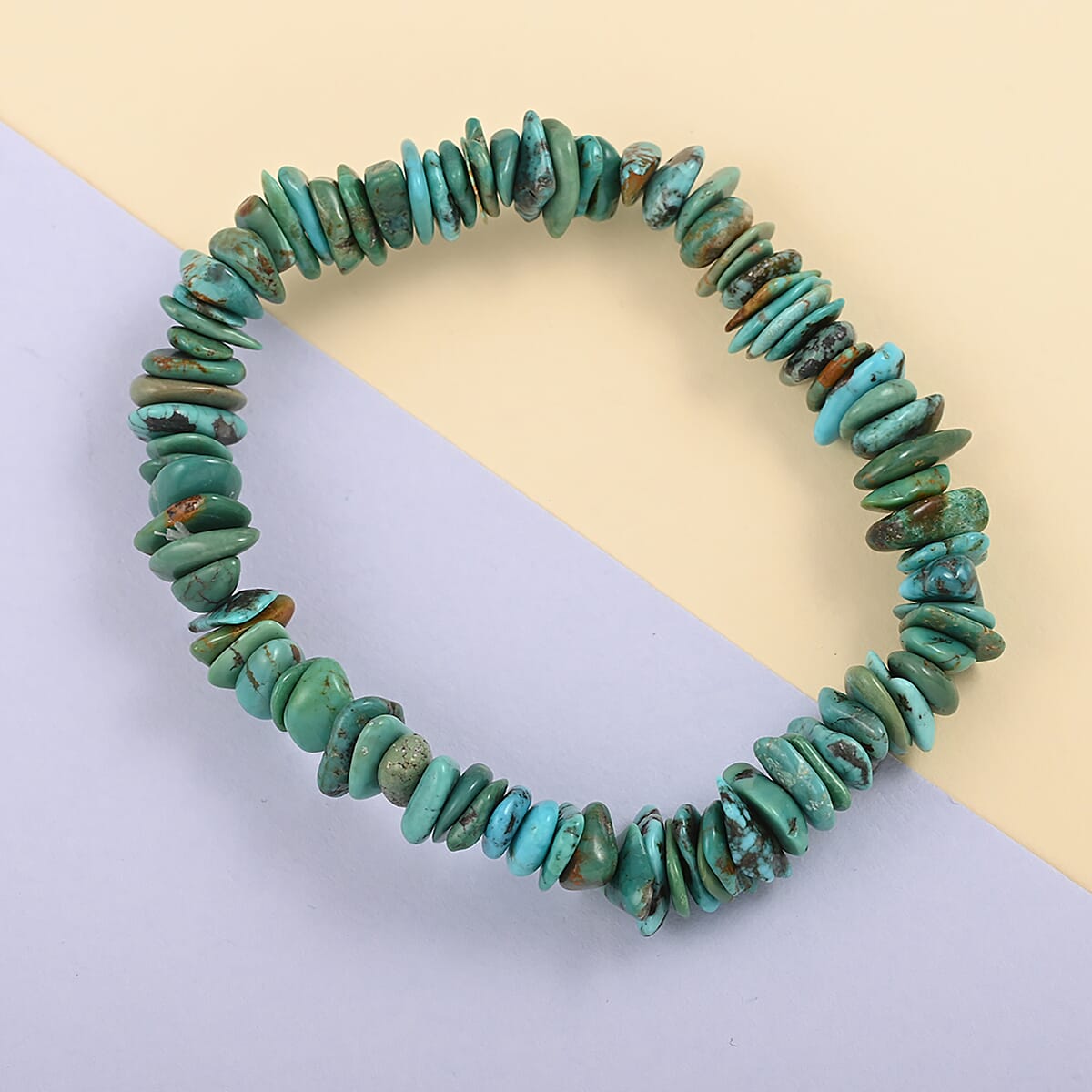 Turquoise Chips Beaded Stretch Bracelet 92.00 ctw image number 1