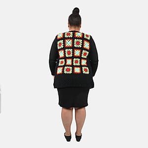 Tamsy Black and Red Traditional Handwoven Crochet Vest - One Size Fits Most
