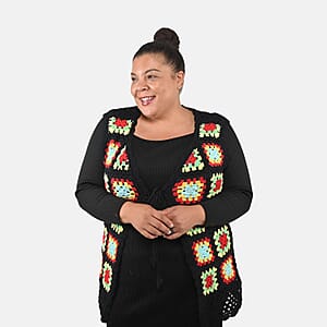 Tamsy Black and Red Traditional Handwoven Crochet Vest - One Size Fits Most