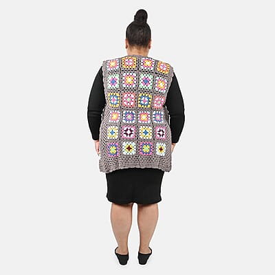 Tamsy Gray Traditional Handwoven Crochet Vest - One Size Fits Most