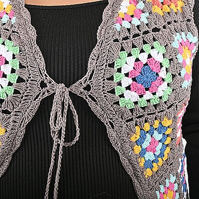 Tamsy Gray Traditional Handwoven Crochet Vest - One Size Fits Most
