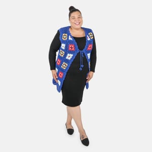 Tamsy Blue Traditional Handwoven Crochet Vest - One Size Fits Most